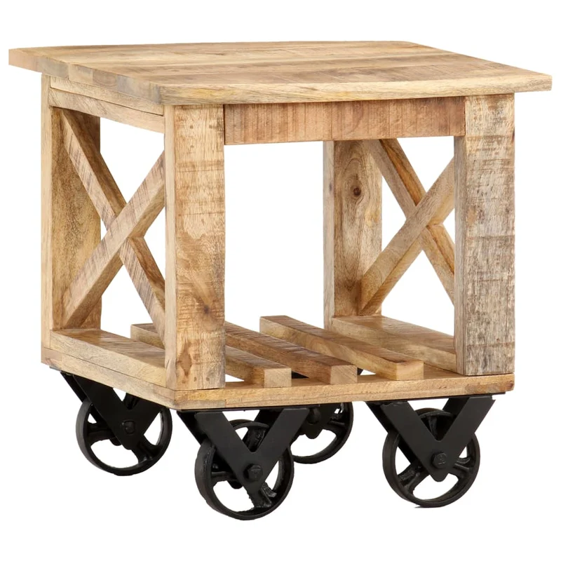 Table d'appoint sur roulettes style vintage 40 x 40 x 42 cm bois de manguier DEC032323