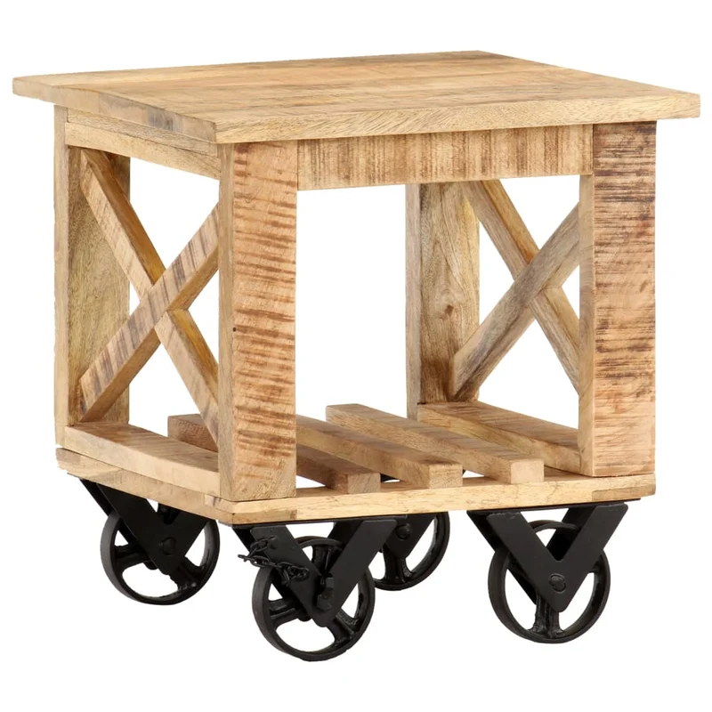 Table d'appoint sur roulettes style vintage 40 x 40 x 42 cm bois de manguier DEC032323