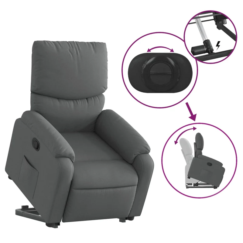 Fauteuil relax TV rembourrage confortable fonction de levage électrique en tissu gris foncé DEC027933