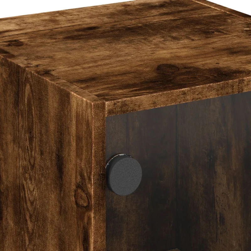 Lot de 2 tables de chevet avec portes vitrées 35 x 37 x 42 cm bois d'ingénierie marron et verre DEC035975