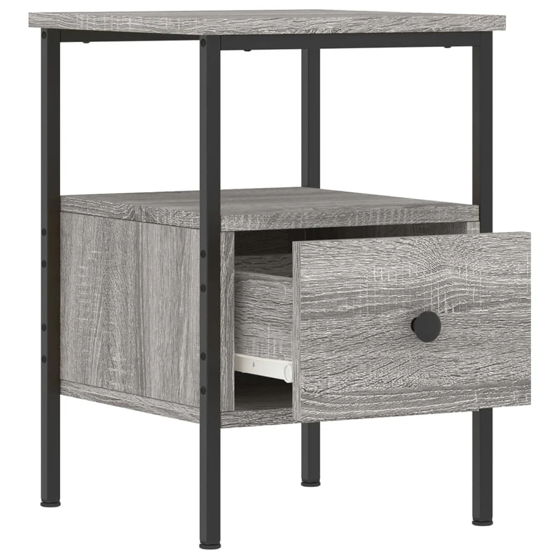 Lot de 2 tables de chevet avec tiroir et étagère 34 x 36 x 50cm bois d'ingénierie gris et fer DEC035650