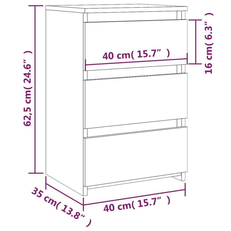 Table de chevet avec 3 tiroirs 40 x 35 x 62,5 cm bois d'ingénierie gris DEC034630