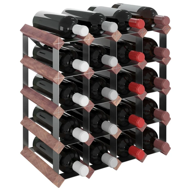 Casier range bouteilles étagère de rangement vin pour 20 bouteilles en bois pin marron et acier DEC024303