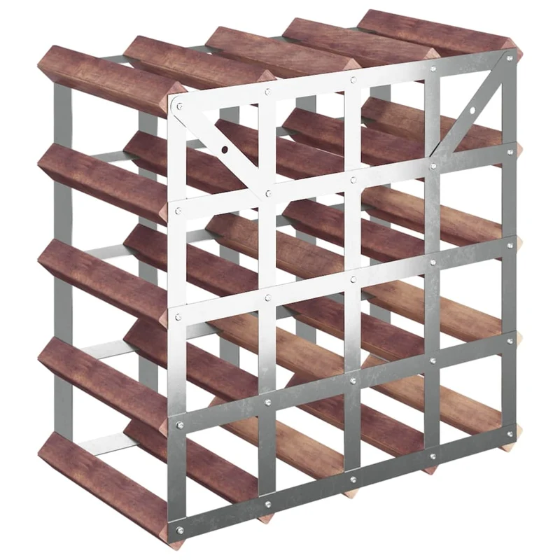 Casier range bouteilles étagère de rangement vin pour 20 bouteilles en bois pin marron et acier DEC024303
