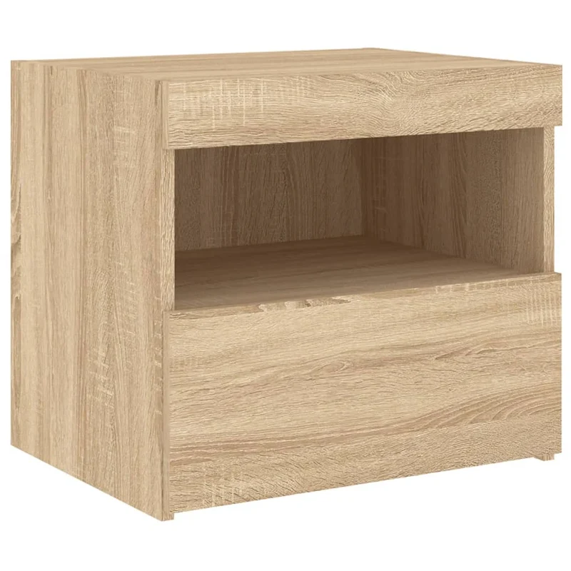 Lot de 2 tables de chevet et lumières LED avec tiroir 50 x 40 x 45 cm bois d'ingénierie couleur chêne DEC035969