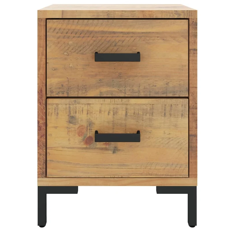 Table de chevet avec deux tiroirs 36 x 30 x 45 cm bois de pin MDF et métal DEC034102