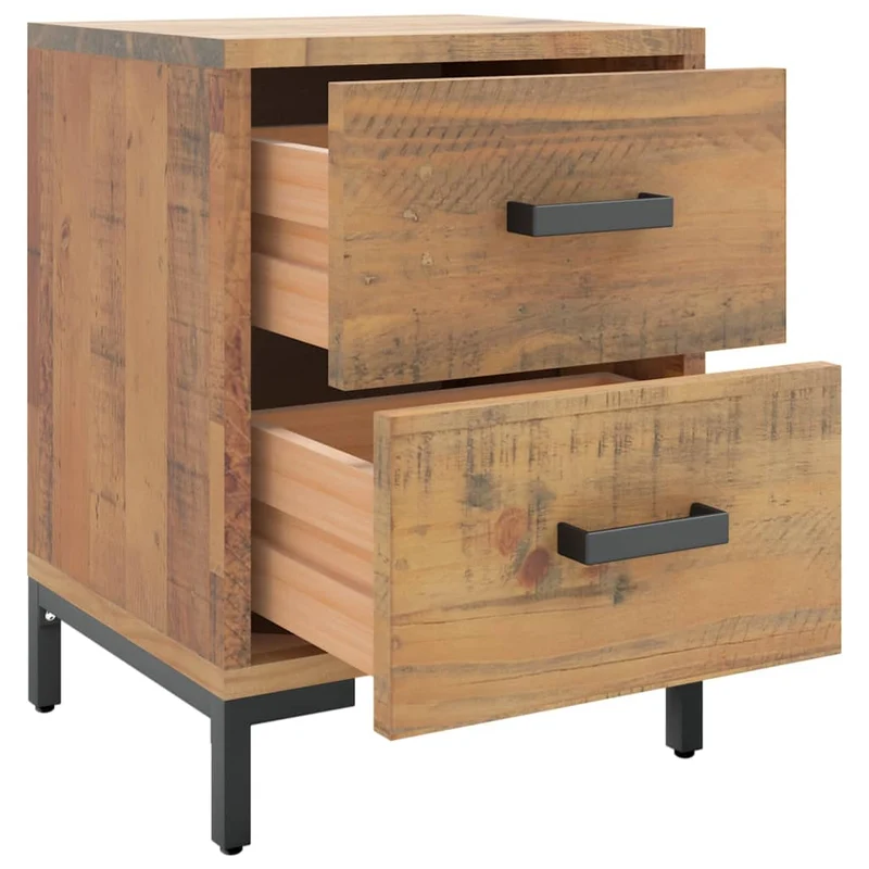 Table de chevet avec deux tiroirs 36 x 30 x 45 cm bois de pin MDF et métal DEC034102