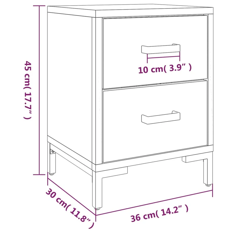 Table de chevet avec deux tiroirs 36 x 30 x 45 cm bois de pin MDF et métal DEC034102
