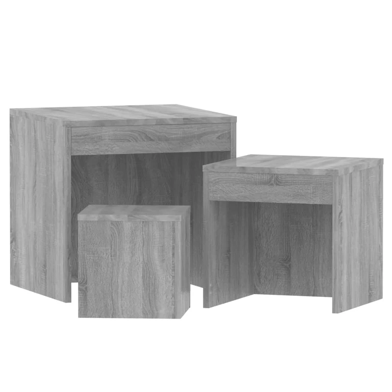 Lot de 3 tables d'appoint gigognes en bois d'ingénierie gris DEC032739