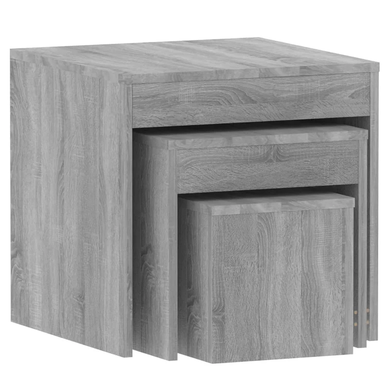 Lot de 3 tables d'appoint gigognes en bois d'ingénierie gris DEC032739