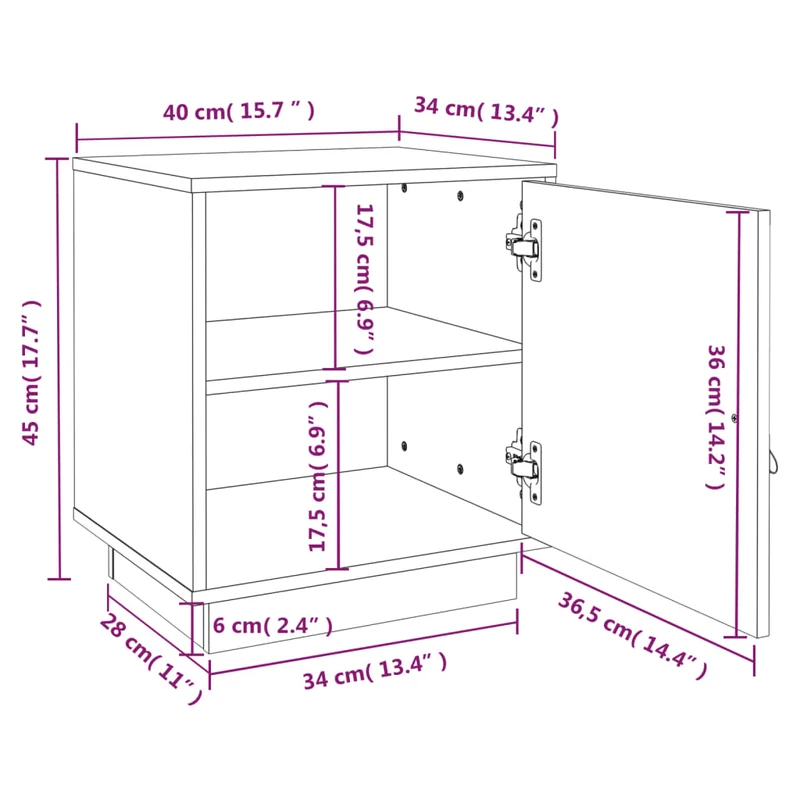 Lot de 2 tables de chevet avec compartiment avec porte 40 x 34 x 45cm bois de pin couleur marron miel DEC035921