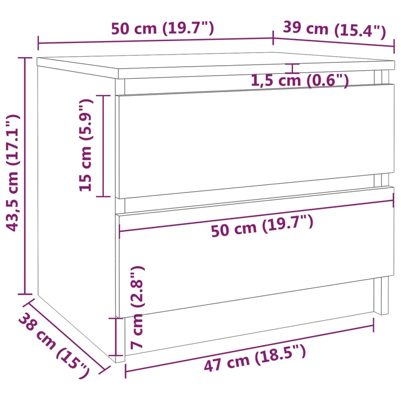 Table de chevet avec deux tiroirs 50 x 39 x 43,5 cm bois d'ingénierie marron DEC033665
