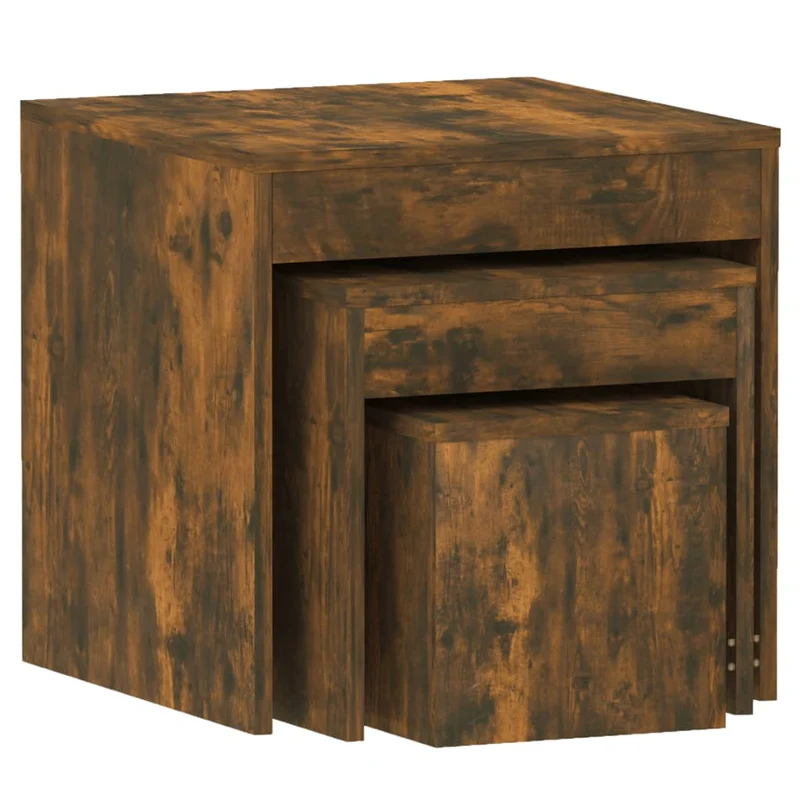 Lot de 3 tables d'appoint gigognes en bois d'ingénierie marron DEC032714