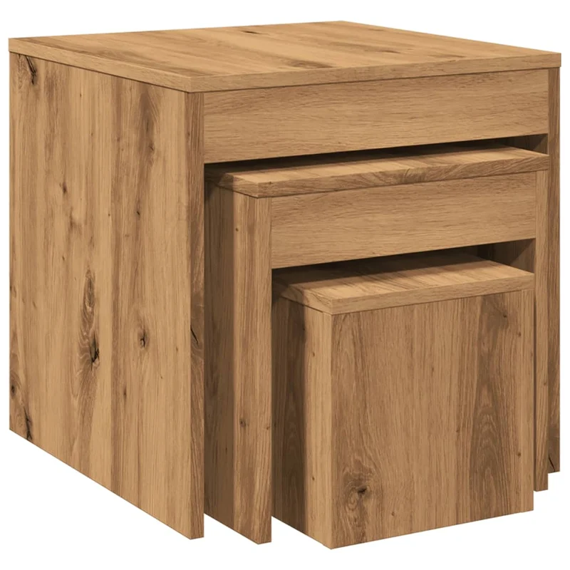 Lot de 3 tables d'appoint gigognes en bois d'ingénierie marron DEC032713