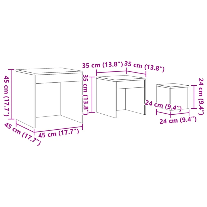 Lot de 3 tables d'appoint gigognes en bois d'ingénierie marron DEC032713