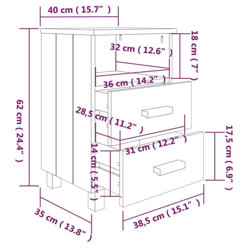 Lot de 2 tables de chevet avec deux tiroirs et compartiment ouvert 40 x 35 x 62 cm MDF blanc DEC036005