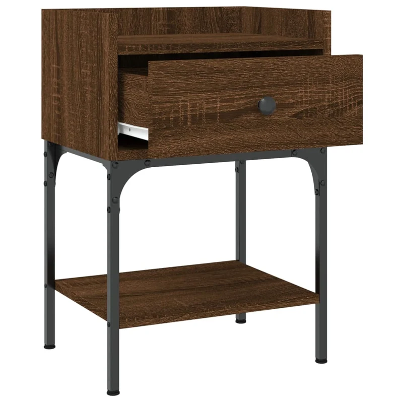 Lot de 2 tables de chevet avec tiroir et étagère 40,5 x 31 x 60cm bois d’ingénierie marron et fer DEC035798