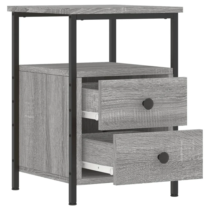 Lot de 2 tables de chevet avec tiroirs et étagère 34 x 35,5 x 50cm bois ingénierie gris et fer DEC035648