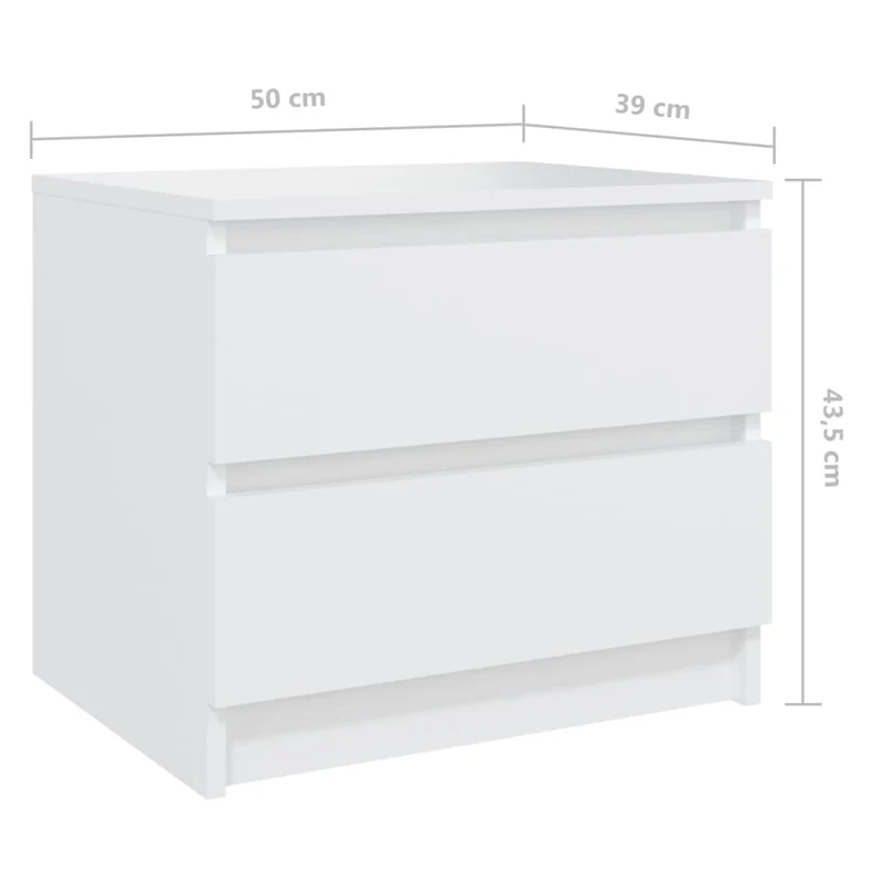 Table de chevet avec deux tiroirs 50 x 39 x 43,5 cm aggloméré blanc DEC033421