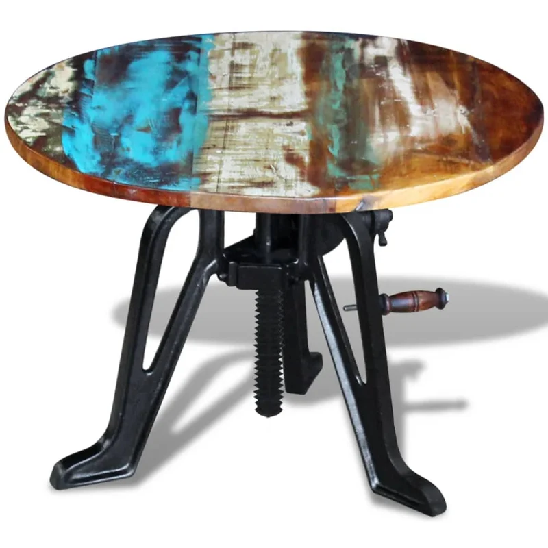 Table d'appoint style industriel en bois de récupération multicolore hauteur réglable 60 x (42-63)cm DEC031475