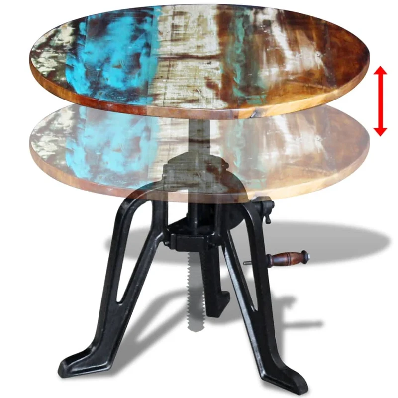 Table d'appoint style industriel en bois de récupération multicolore hauteur réglable 60 x (42-63)cm DEC031475