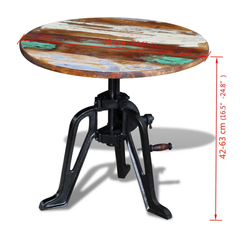 Table d'appoint style industriel en bois de récupération multicolore hauteur réglable 60 x (42-63)cm DEC031475