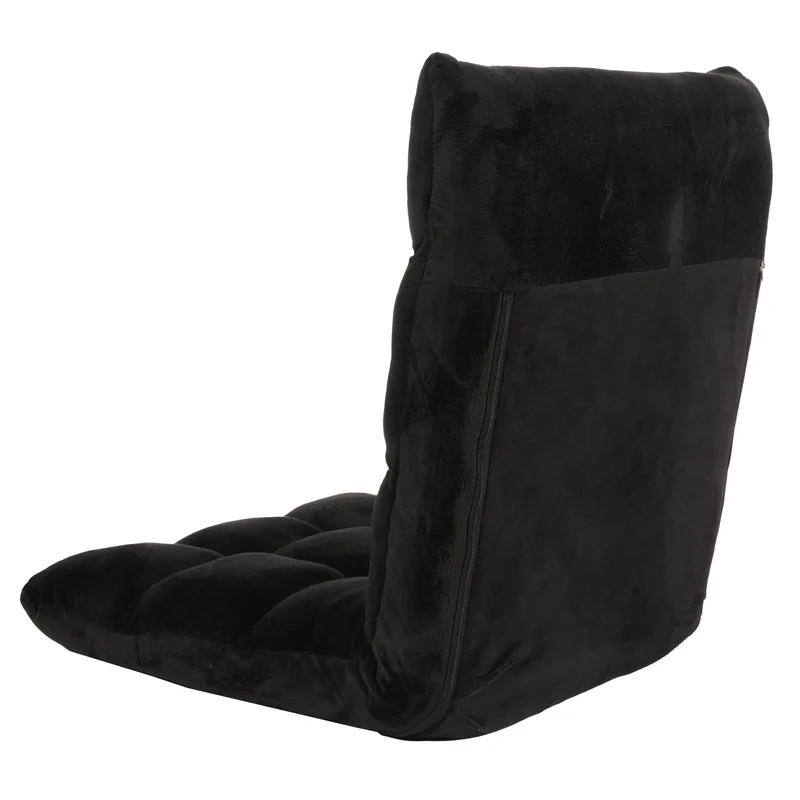 Chaise de sol coussin de sol dossier réglable sur 6 positions de relaxation cadre stable velours noir 04_0006365