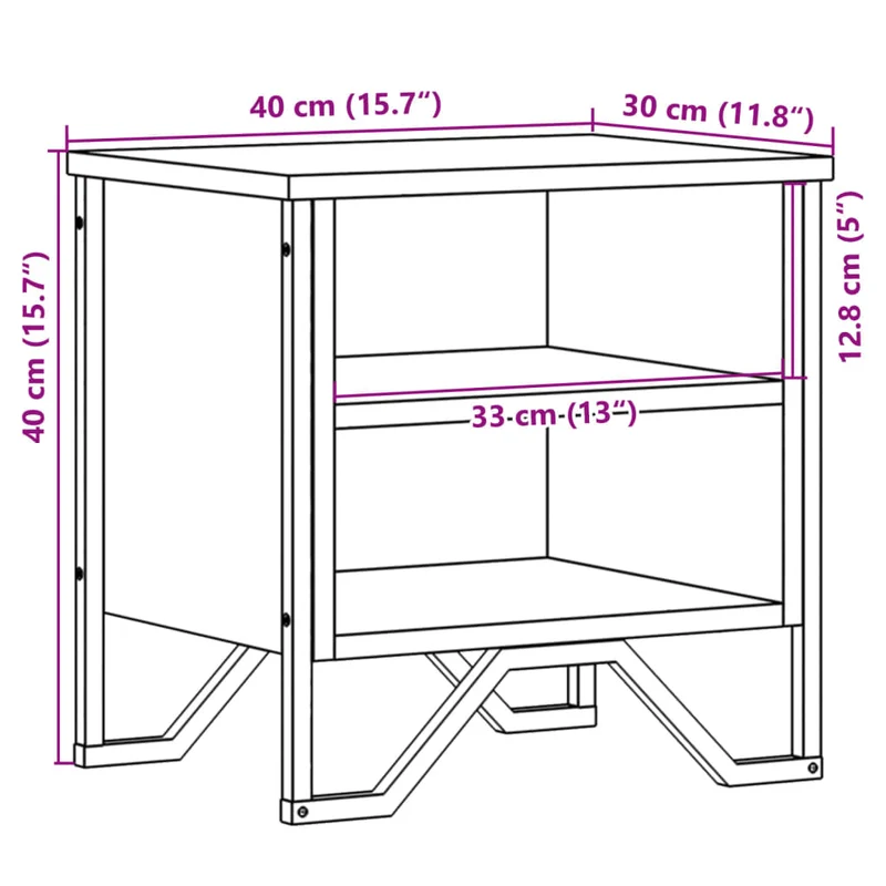Lot de 2 tables de chevet avec étagères 40 x 30 x 40cm bois d'ingénierie couleur chêne et métal DEC035879