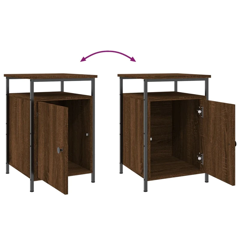 Lot de 2 tables de chevet avec compartiment avec porte 40 x 42 x 60cm bois d'ingénierie marron et fer DEC035865