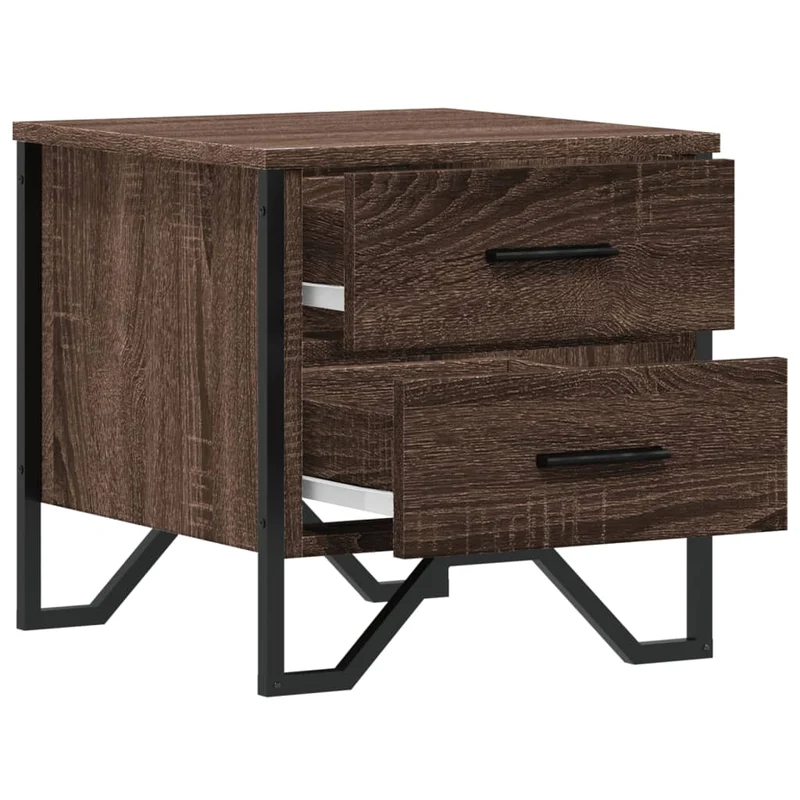 Lot de 2 tables de chevet avec tiroirs 40 x 41 x 40cm bois d'ingénierie marron et métal DEC035856