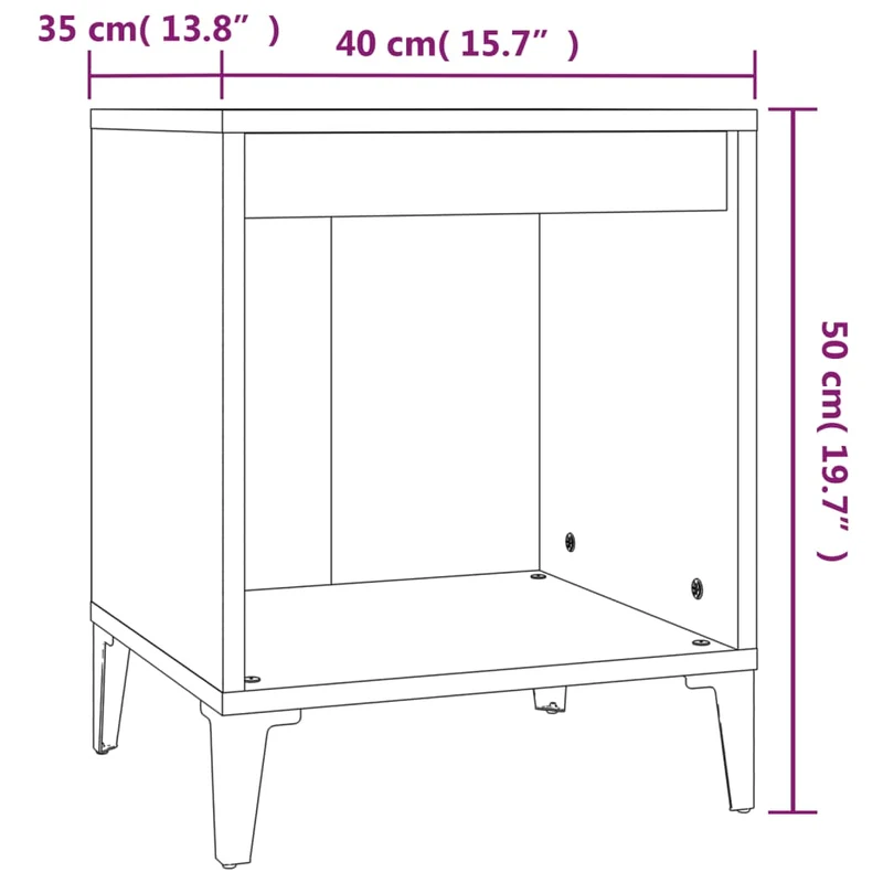 Lot de 2 tables de chevet avec compartiment ouvert 40 x 35 x 50 cm bois d'ingénierie gris et métal DEC035690