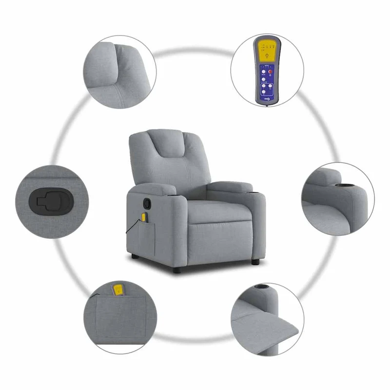 Fauteuil de relaxation TV fonction massage inclinable massage par vibrations par 6 points en tissu gris clair DEC026925