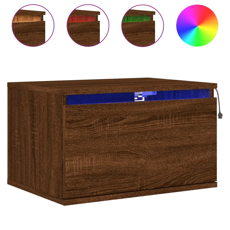 Lot de 2 tables de chevet murales avec lumières LED et tiroir en bois d'ingénierie marron DEC036137