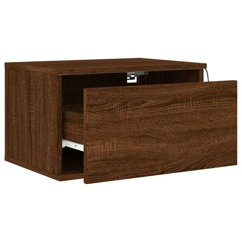 Lot de 2 tables de chevet murales avec lumières LED et tiroir en bois d'ingénierie marron DEC036137