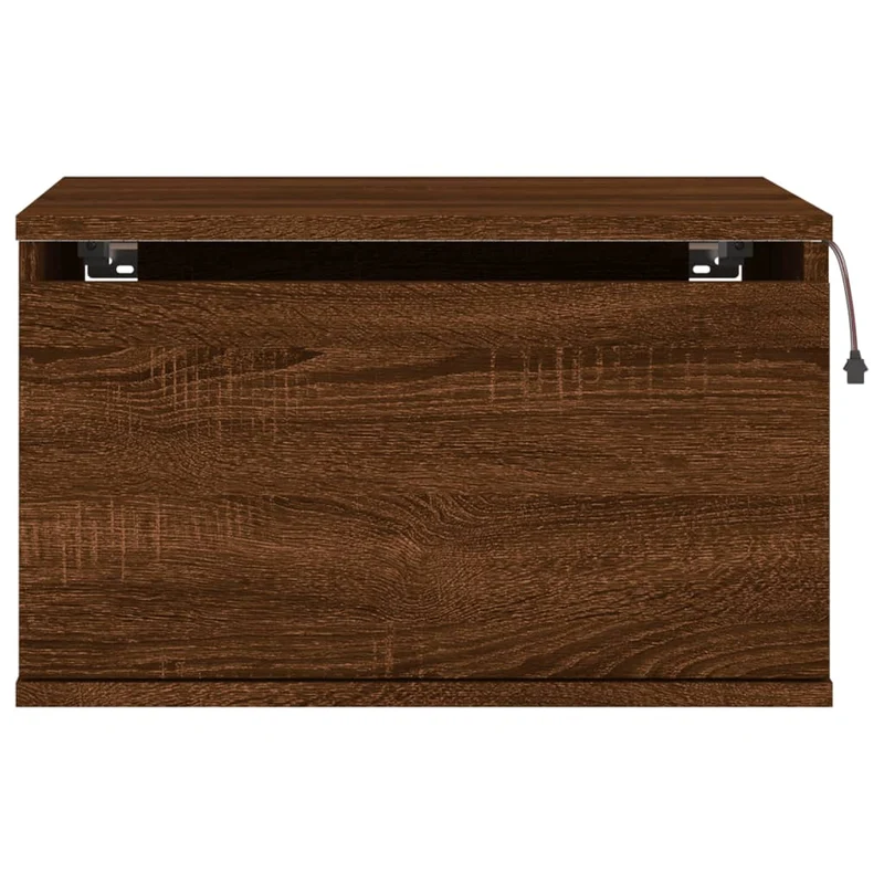 Lot de 2 tables de chevet murales avec lumières LED et tiroir en bois d'ingénierie marron DEC036137