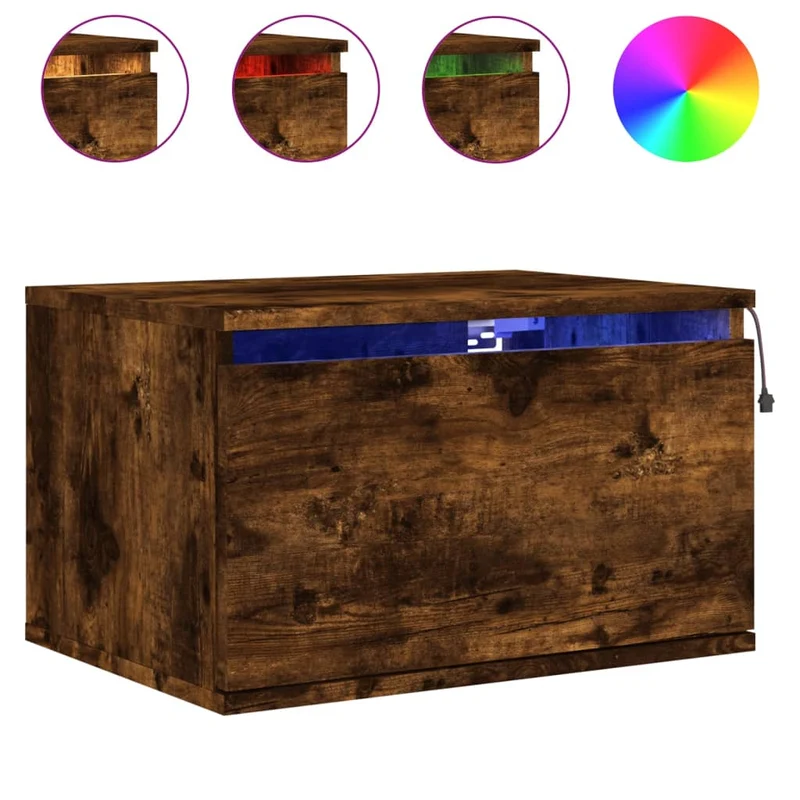 Lot de 2 tables de chevet murales avec lumières LED 50 x 36 x 30 cm en bois d'ingénierie marron DEC036131