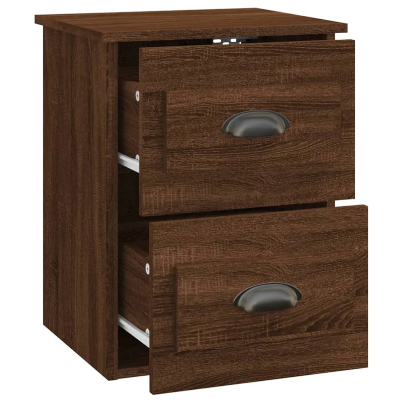 Lot de 2 tables de chevet murales avec deux tiroirs 41,5 x 36 x 53 cm bois d'ingénierie marron DEC036059