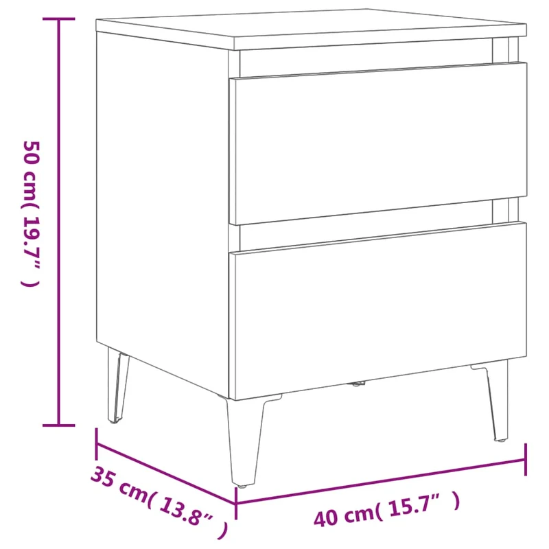 Table de chevet avec deux tiroirs 40 x 35 x 50 cm bois d'ingénierie marron DEC033236