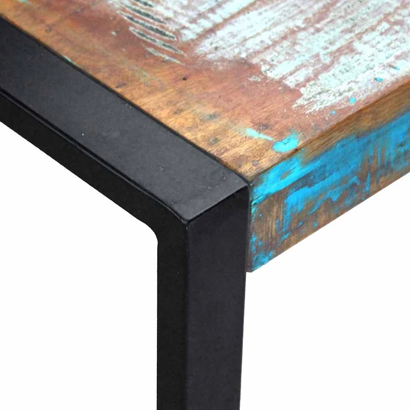 Lot de 3 tables d'appoint gigognes en bois de récupération massif multicolore et acier DEC032705
