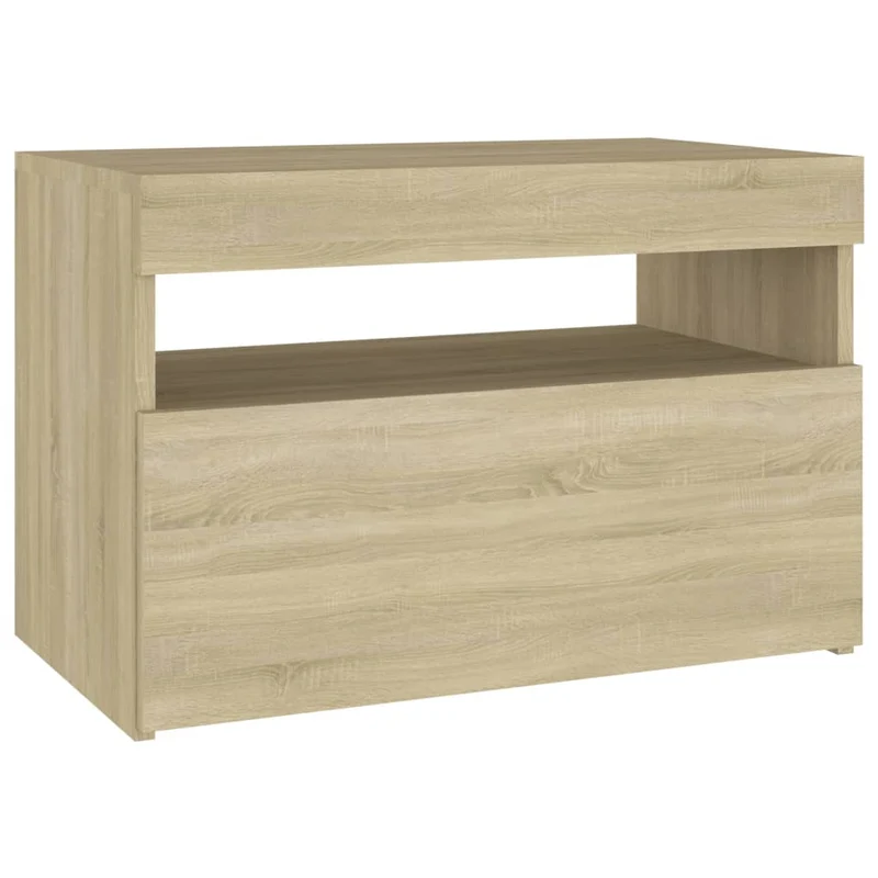Lot de 2 tables de chevet lumière LED compartiment avec porte 60 x 35 x 40 cm bois d'ingénierie couleur chêne DEC036202