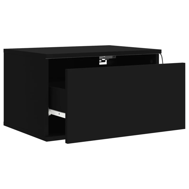 Lot de 2 tables de chevet murales avec lumières LED et tiroir 50 x 36 x 30 cm en bois d'ingénierie noir DEC036160