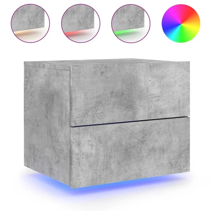 Tables de chevet murales avec lumières LED et tiroirs 50 x 39 x 41 cm bois d'ingénierie gris DEC036159