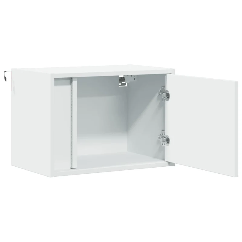 Lot de 2 tables de chevet murales avec lumières LED avec compartiment avec porte en bois d'ingénierie blanc DEC036120