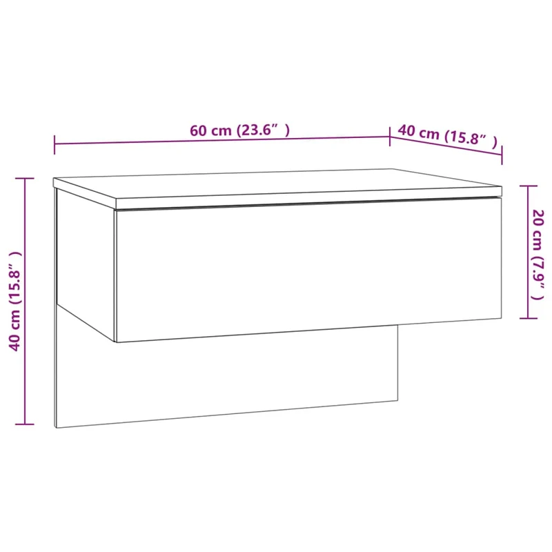 Lot de 2 tables de chevet murales avec tiroir en bois d'ingénierie couleur chêne DEC036066