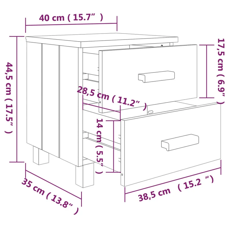 Lot de 2 tables de chevet avec tiroirs 40 x 35 x 44,5cm bois massif gris DEC036008