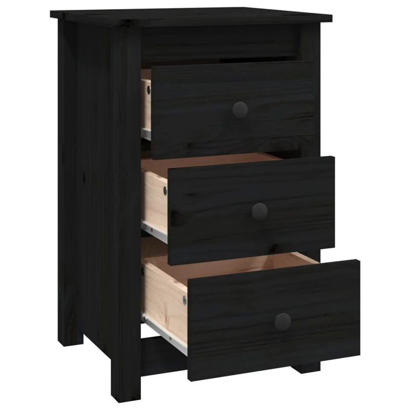 Lot de 2 tables de chevet avec tiroirs 40 x 35 x 61,5 cm bois de pin massif noir DEC035559
