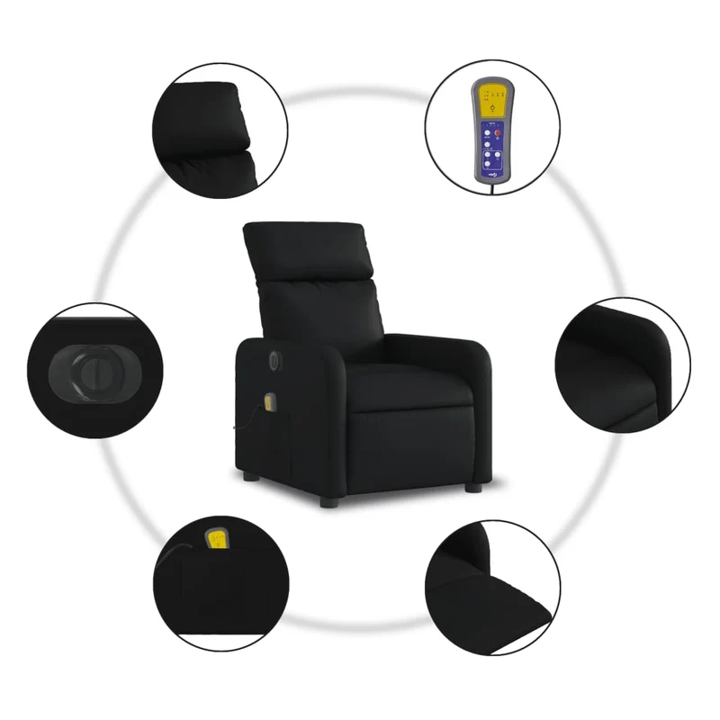 Fauteuil de relaxation TV fonction massage inclinable électrique 6 points de massage en PVC noir DEC027220