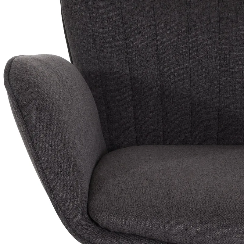 Tabouret de bar x1 pivotant avec accoudoir repose-pieds rotatif en tissu gris foncé base métal noir 04_0008587