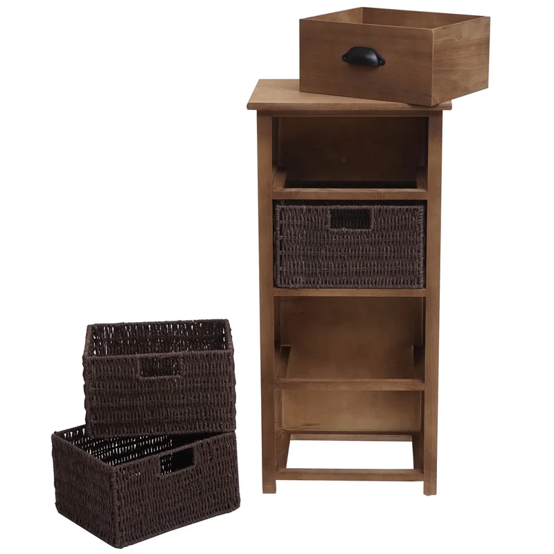 Commode avec tiroir et 3 paniers de rangement 83x40x29 cm marron foncé 04_0006506