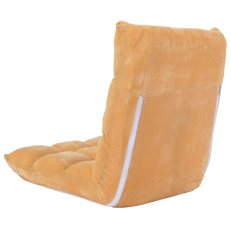 Chaise de sol coussin de sol dossier réglable sur 6 positions de relaxation cadre stable velours marron clair 04_0006363